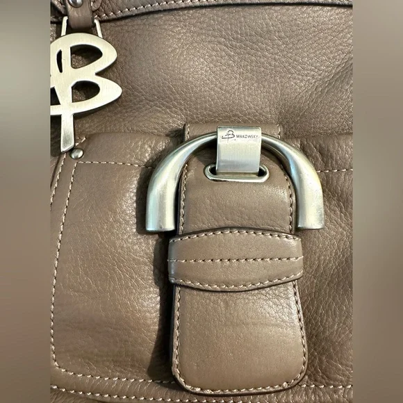 B. MAKOWSKY Crossbody Purse Taupe Tan Beige Brown Leather Handbag Buckle Pockets - Picture 7 of 16